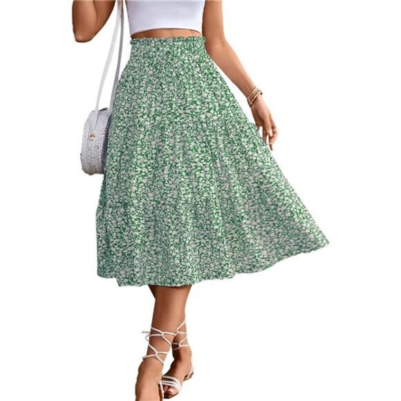 Women's High Elastic Waist Midi Skirt Green - Picture 5 of 6